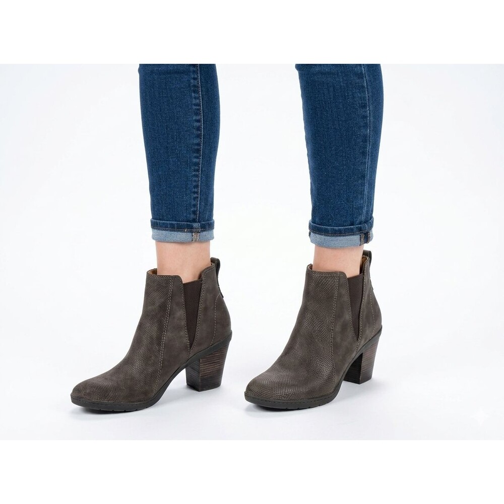 Baretraps Dasha Ankle Booties 10M Brown Snake Print Textured Block Heel Boots
